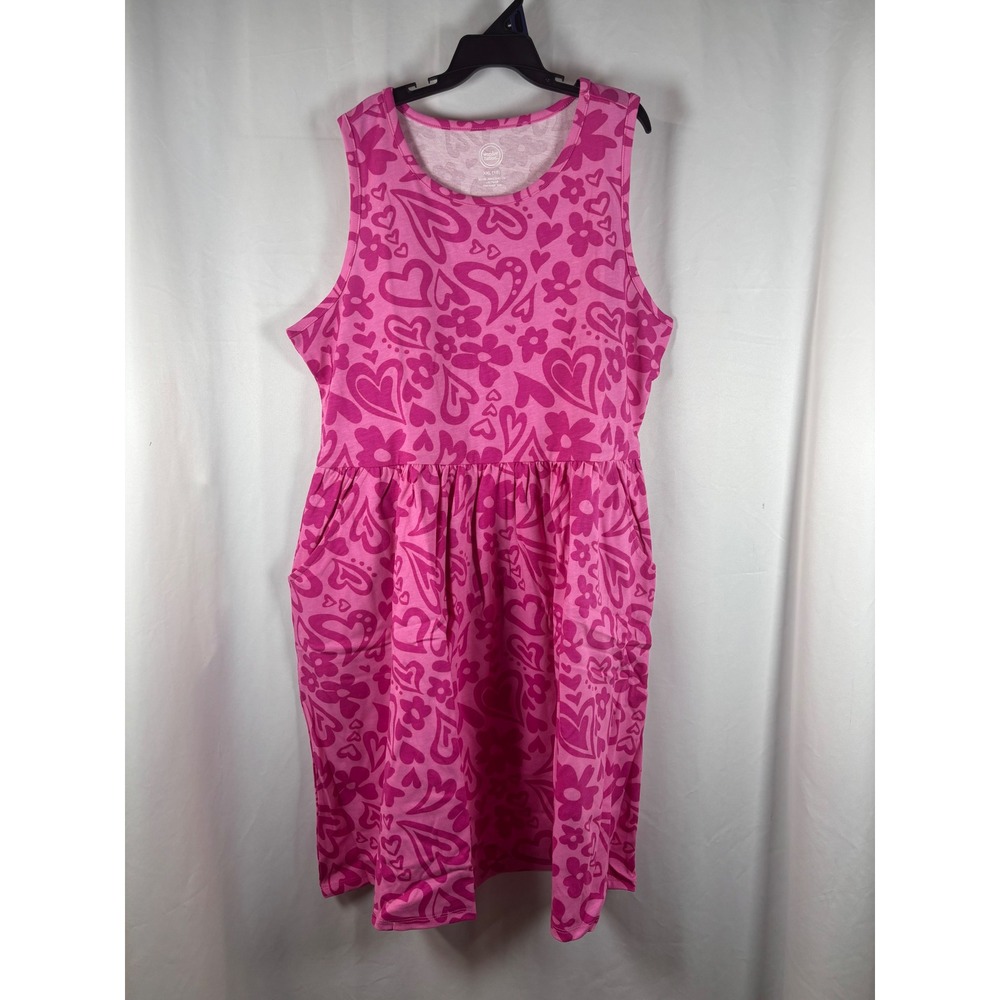 Wonder Nation Girls XXL 18 Pink Heart Floral Sleeveless Knit Pocket Dress
